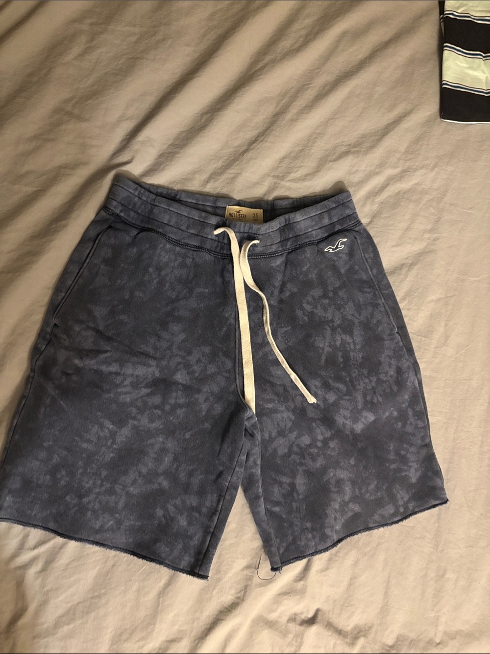 Hollister Washed Navy Tie-Dye Drawstring Shorts w pockets sweatshirt fabric